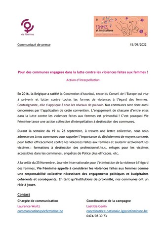 Pour des communes engagées dans la lutte contre les violences faites aux femmes ! 